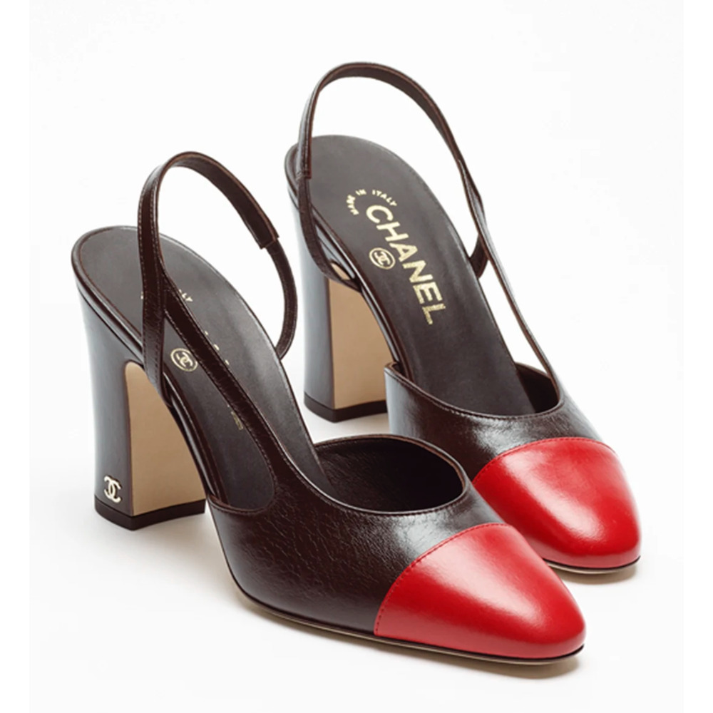 Chanel 26S Blazy Dark Brown Red CC Coco Sling Slingback Block Heel Pump 39.5c - Picture 3 of 16